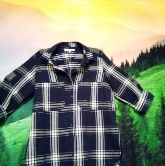 Next Petite Black/White Plaid Blouse - Picture 1 of 5